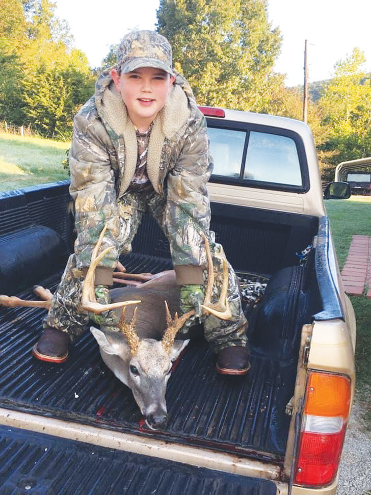 Jensen Dunn killed this 11-point buck with a crossbow near Loy in Madison County.