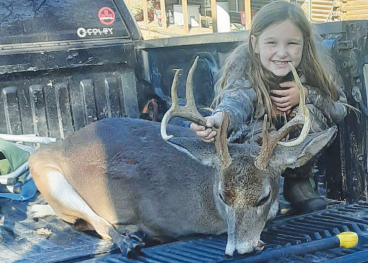 Taci Watkins, 7, killed this deer in Huntsville.