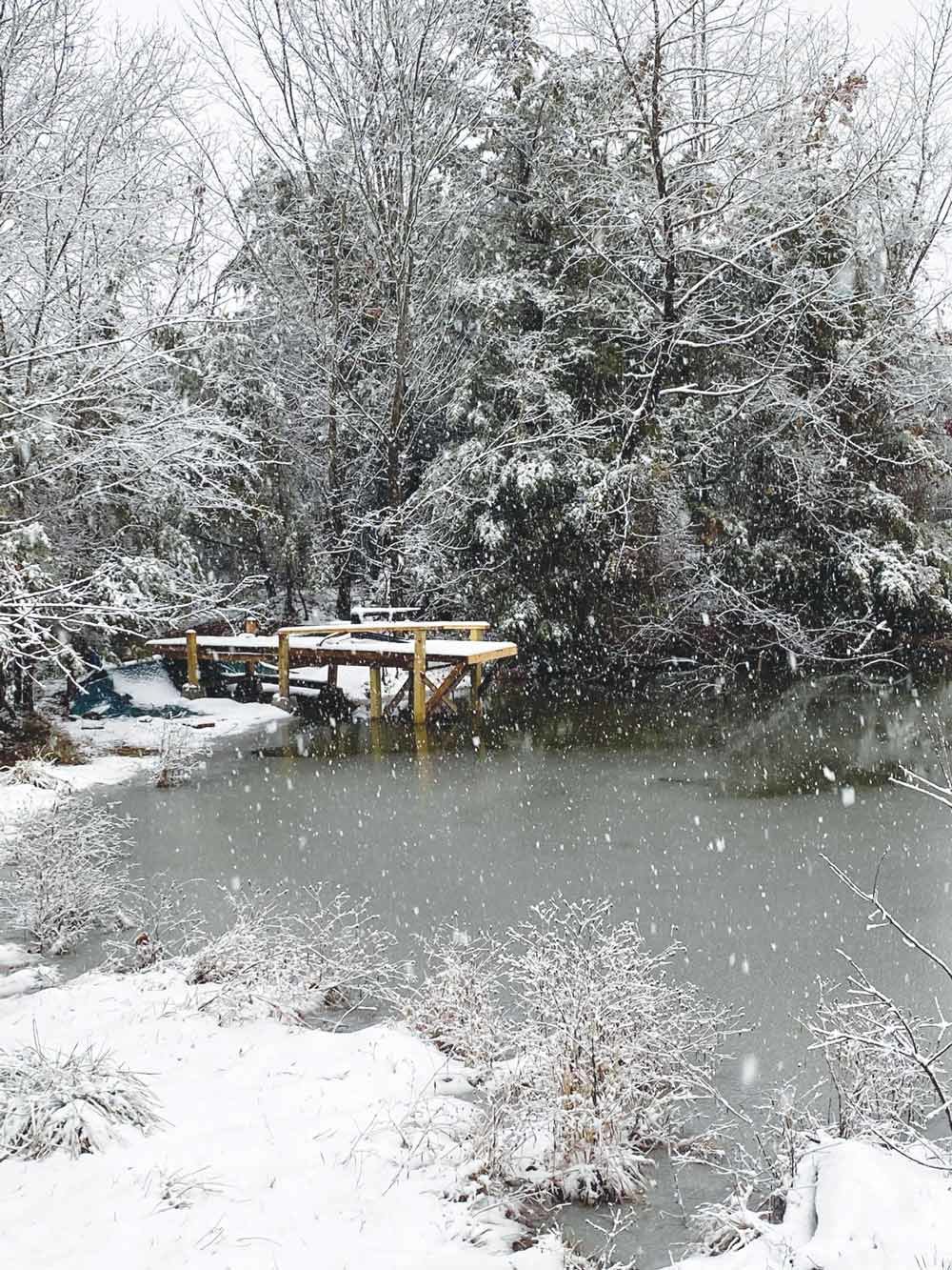 Don Payne took a photo during the snowstorm of his new fish dock at the house on Highway 74.