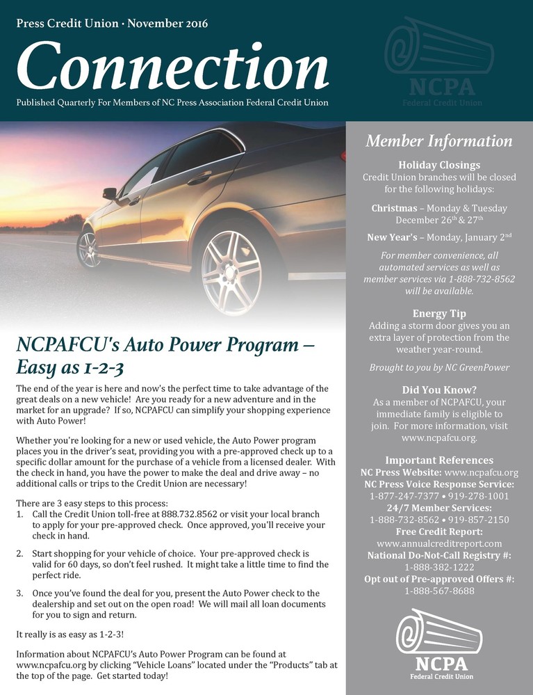NCPA FCU Connections Newsletter. Nov. 2016