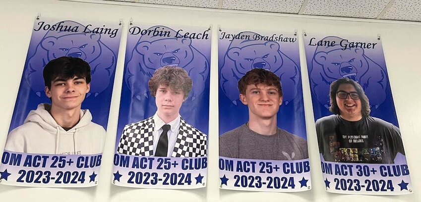 Ozark Mountain High School reported 32 students took the ACT examination last year and four students scored between 25 and 30. Above Average Score Range: 25-36. Their images were put on banners to honor their achievements and to inspire other students to excel on the college entrance exam.