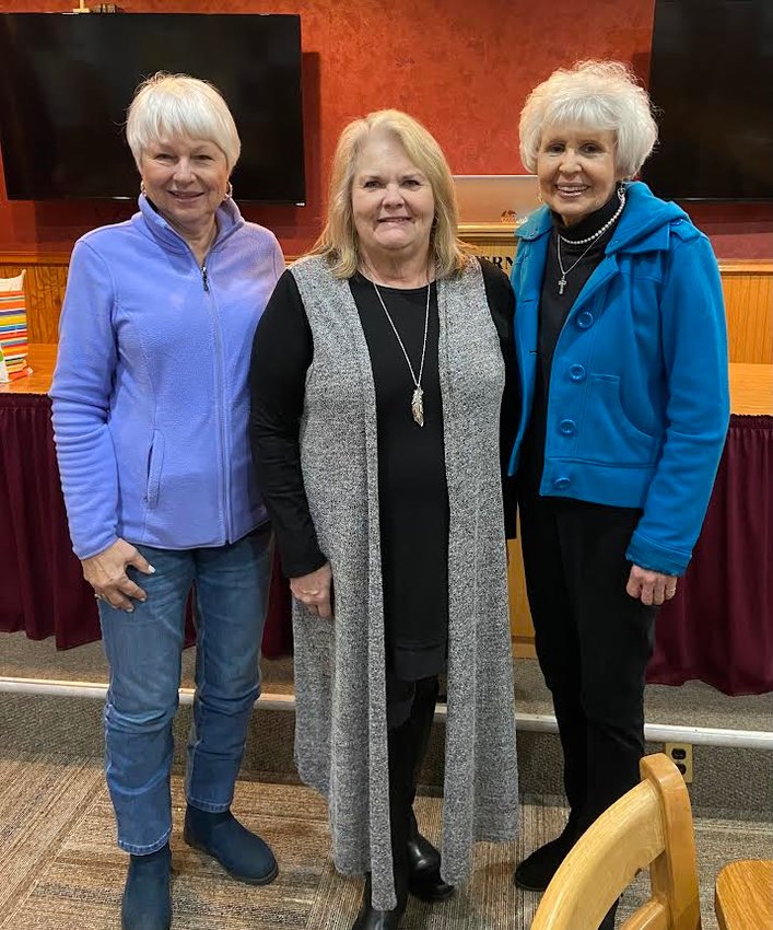 Left to Right:  Georgia McGill; Tamara Allen; Beverly Bear, three retirees from area schools, enjoy sharing each other&rsquo;s friendships, teaching memories, and volunteer opportunities in our community at the BNCRTSS February luncheon.