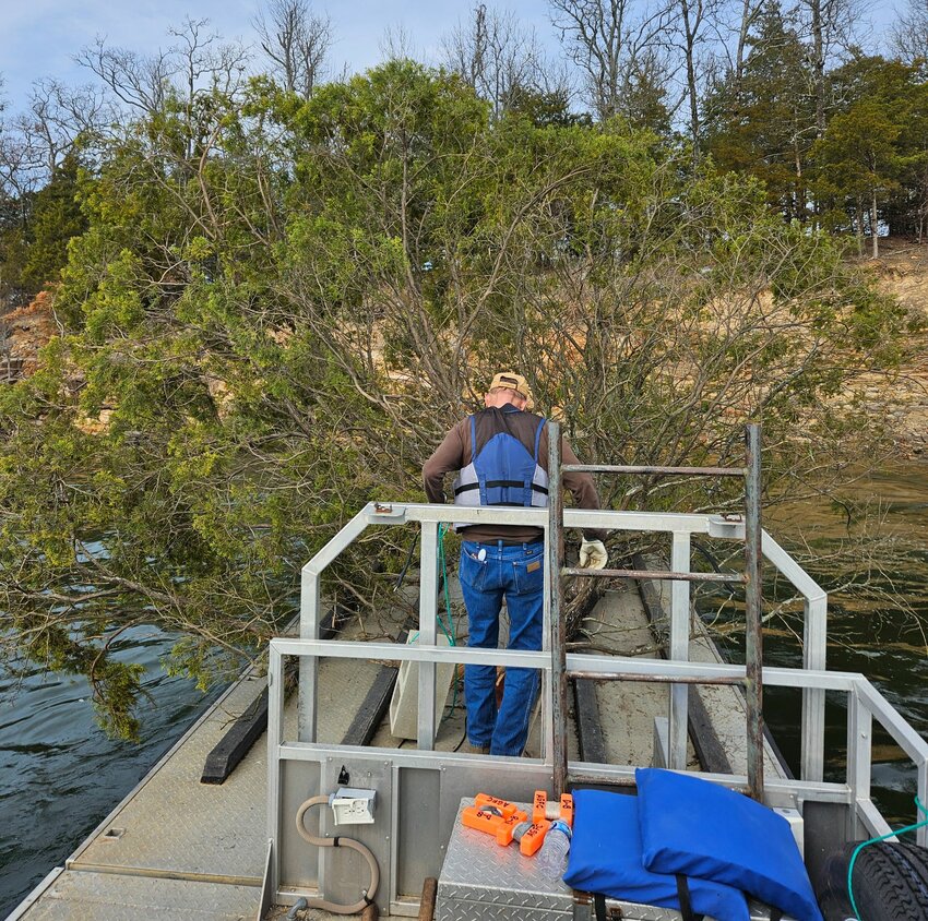 Members of the Arkansas Black Bass Coalition and other volunteers worked with the AGFC and Army Corps of Engineers to add multiple fish attractor sites to Lake Ouachita.