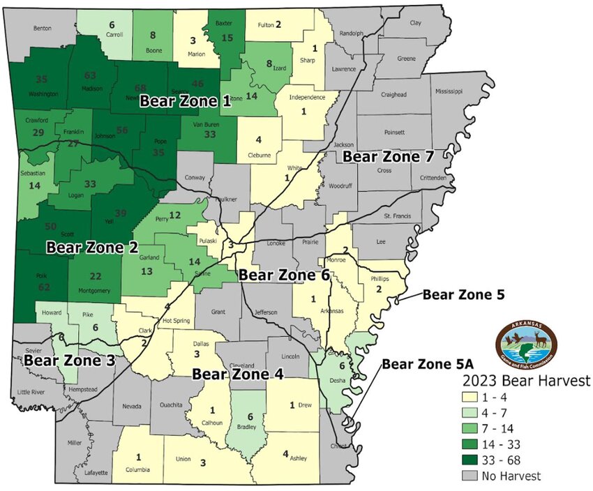 Newton County led the state with 68 bears harvested.