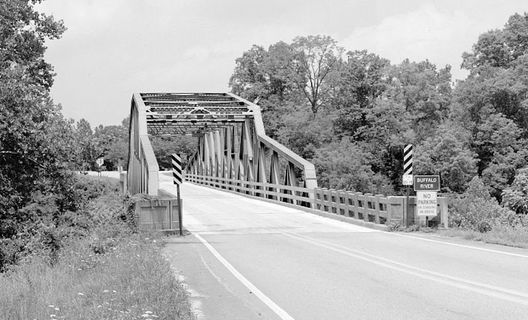 This is a photo of the 1931 Buffalo River Bridge on state Highway 7 at Pruitt in the earlier days of its life.