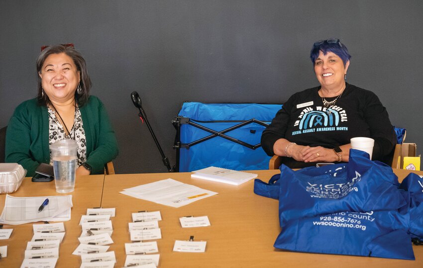 Sarah Young Patton and Dawn Pennepacker greeted attendees at the Page Sex Trafficking Mini-Summit held at the Page High Cultural Arts Building.
