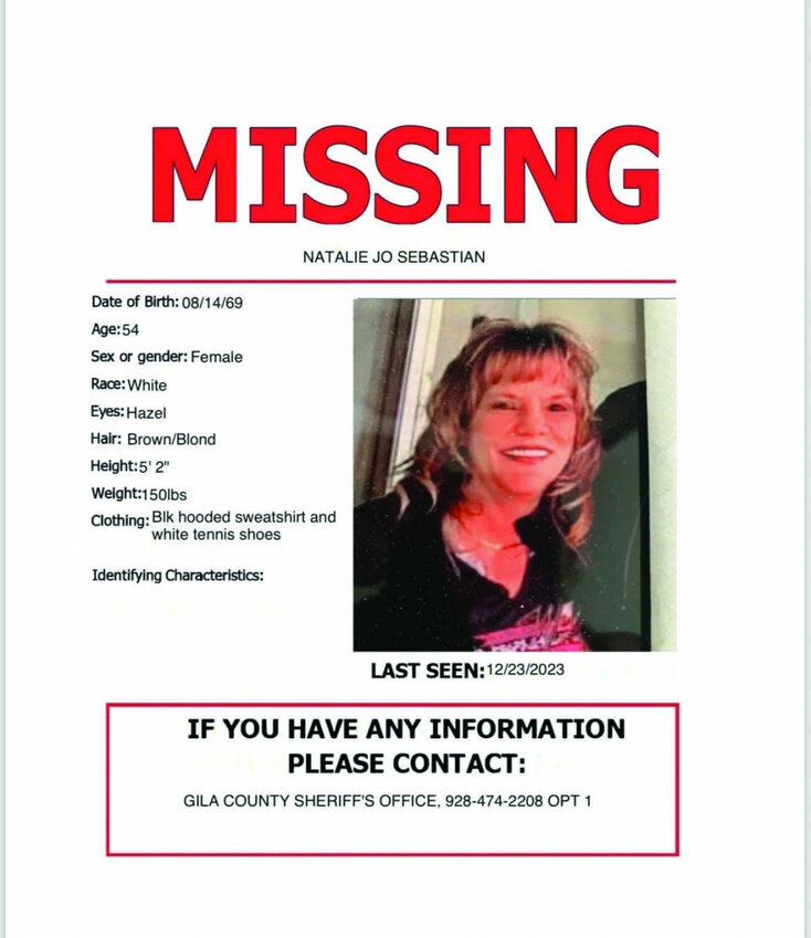 A flyer seeking information on missing local woman Natalie Sebastian.