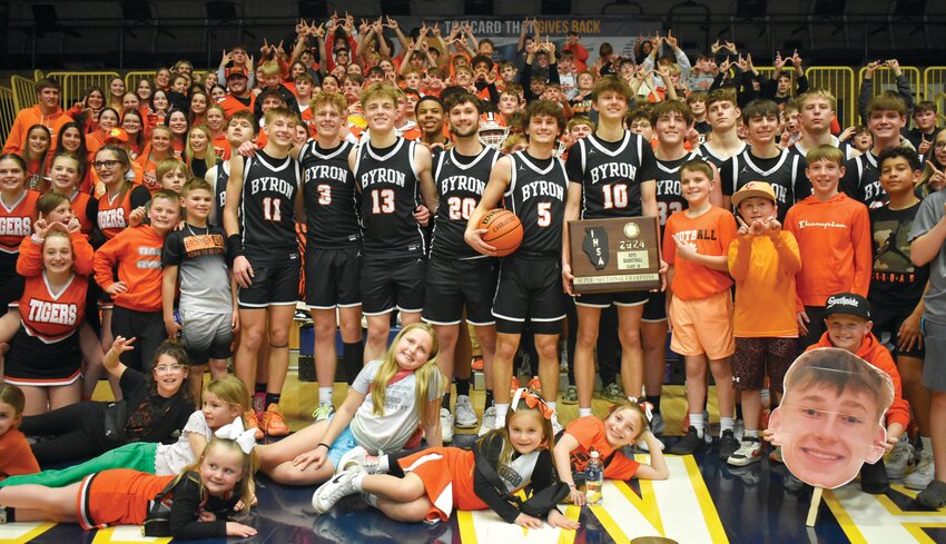 The Byron High School boys basketball team won the IHSA 2A Super Sectional at Sterling on Monday evening. The Tigers defeated Chicago Latin 85-71 for their first super sectional title in school history.