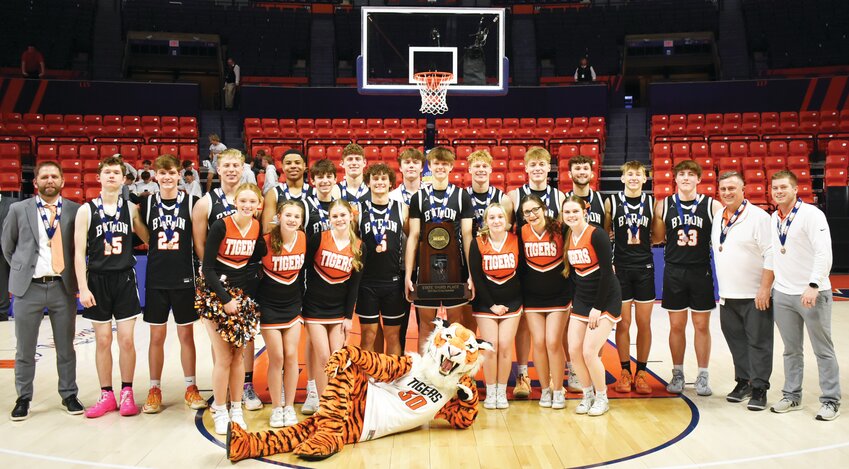 The Byron High School boys basketball team took third place in the IHSA 2A State Championship tournament in Champaign on Thursday. Byron defeated Williamsville 62-48 to finish the 2023-24 season with a 31-3 record.