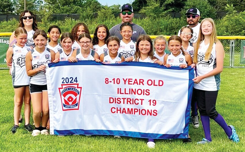 Rochelle Little League’s 10U Softball All-Stars traveled to Evergreen Park for the Illinois Little League State Championship tournament over the weekend. The team includes Annalyce Harris, Brynn Stinnett, Chloe Streit, Gennelle Hernandez, Grace Olson, Isabel Jackson, Izabella King, Kate Keller, Lilyan Erickson, Madelynn McRoberts, Natalie Isley, Rose Elston, Rosalina Bugarin and Zoey Harris. The team is coached by James Jackson, Shannon Bybee, Rudy Nambo and Adam Erickson.