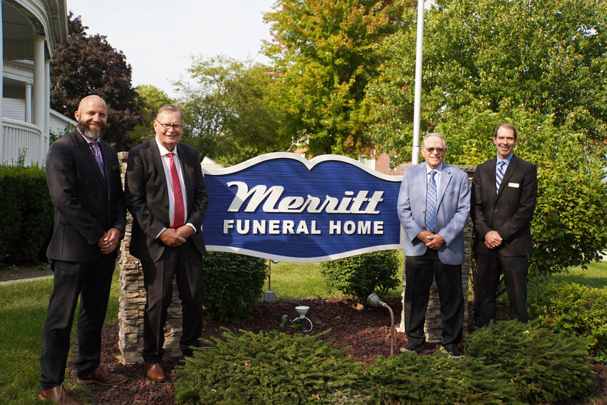 The owners of Unger-Horner Funeral Home in Rochelle recently purchased Merritt Funeral Home in Mendota. From left to right: Derek Horner, funeral director/owner; Bob Merritt; Don Horner and Chad Horner, funeral director/owner.