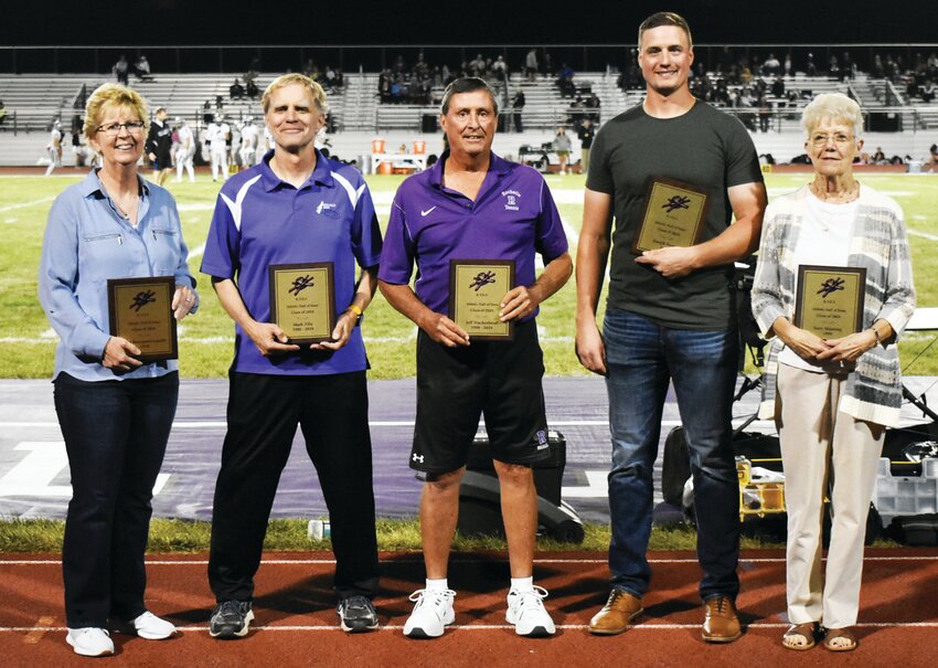 Rochelle Township High School honored its Athletic Hall of Fame Class of 2024 on Friday evening. The inductees include Linn Beermann-Leavitt, Mark Zilis, Jeff Truckenbrod, Joseph Torres and Gary Manning, whose wife Connie accepted the award on his behalf.