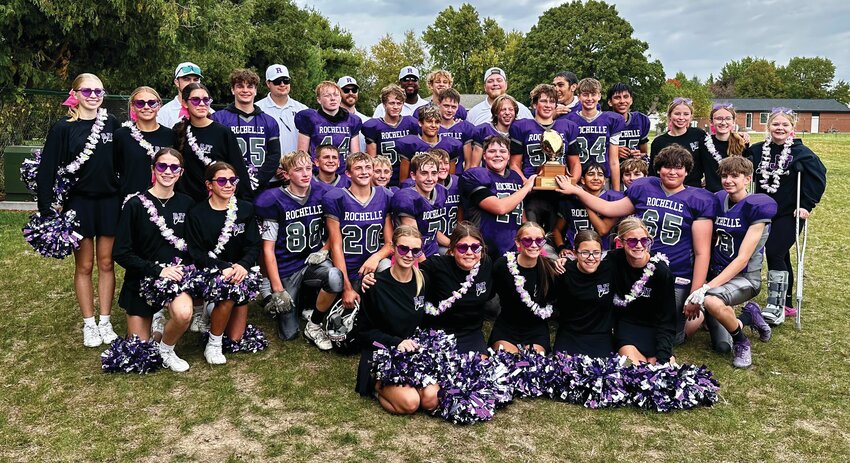 The Rochelle Junior Tackle eighth-grade football team defeated Dixon 30-12 on Saturday to win the Big 14 Conference Championship and finish the season unbeaten. The team is coached by Riley Hall, Noah Knight, Riley Williams, Jeff Manna, Adrian Smith and Chris Harley.