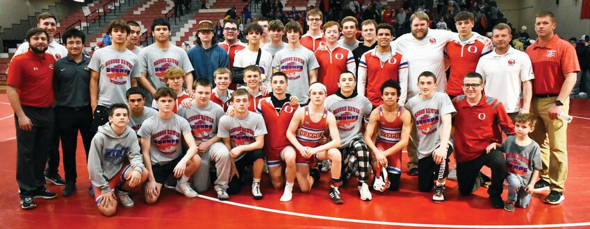The Oregon High School wrestling team defeated Sterling Newman 39-30 during the IHSA 1A Dual Sectional at the Blackhawk Center on Tuesday.