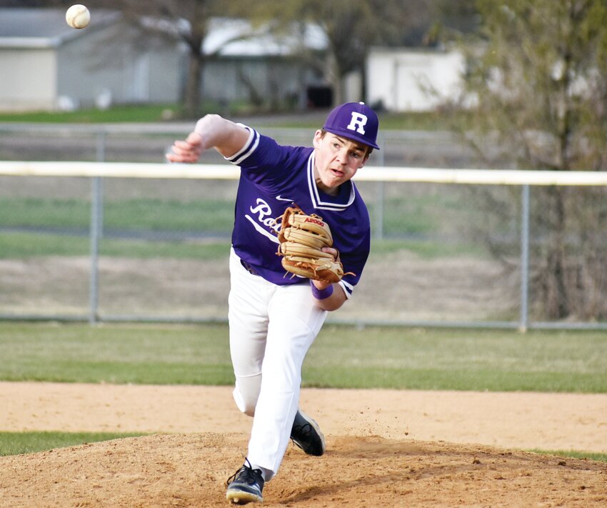 Sophomore Johnny Andrist fires a pitch during the Rochelle Hub baseball game against Sycamore on Wednesday.
