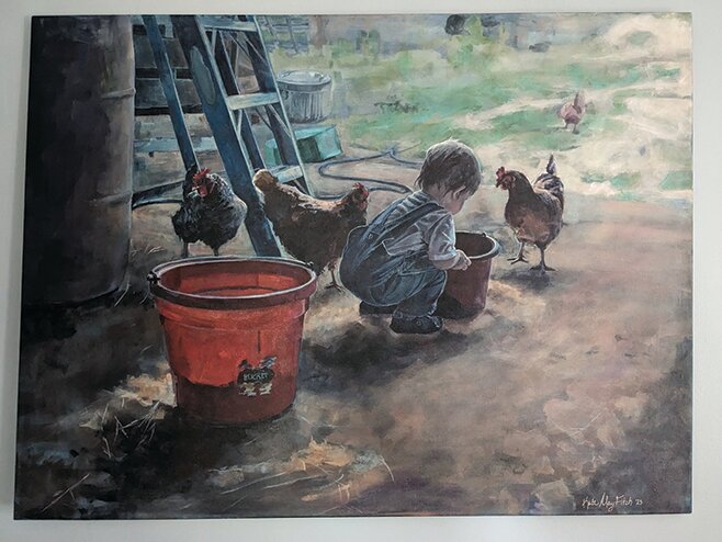 “Morning Chores” an acrylic on canvas by Kate May Fitch of Belvidere which is viewable at the Coliseum Museum in Oregon.