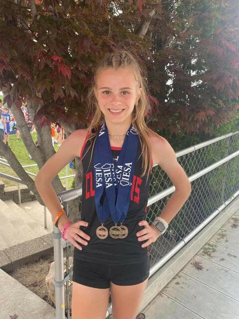 Pictured, Amboy Junior High eighth grader Madison “Maddie” Althaus left the IESA State Track and Field Event on Saturday, May 13 in East Peoria with three medals. Althaus joined Aubrey Wells, Lili Leffelman, and Alexa McKendry on the Class 2A state championship 400-relay team, which set a state record with its time of 53.24, and the fourth-place 1,600-meter relay team. Individually, she placed sixth in the 400-meter dash with a 1:03.42.
Photo submitted