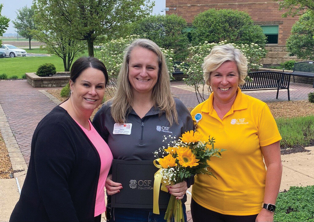 Pictured left to right, Jennifer Taylor, director of Cardiopulmonary Services,  Connie Falcon and Heather Bomstad, vice president/chief nursing.
Photo submitted
