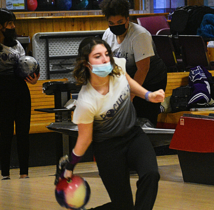 Senior Anna Samo rolled the high series scores for the Rochelle Lady Hub varsity bowling team against Belvidere and Sycamore this week. (Photo by Russell Hodges)