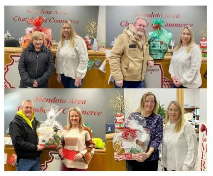 Top left photo: Mary Lou Flahive, left, receives her gifts from Shelby Weide, Chamber President/CEO, for being the grand prize winner; top right: Neil Elston, left, receives his gifts from Weide as the 1st place winner; bottom left: John Erhardt, left, 2nd place winner, receives his gifts from Becky Biers, Chamber administrative assistant; bottom right: 3rd place winner Lisa Avery, left, receives her gifts from Weide. (Photos contributed)