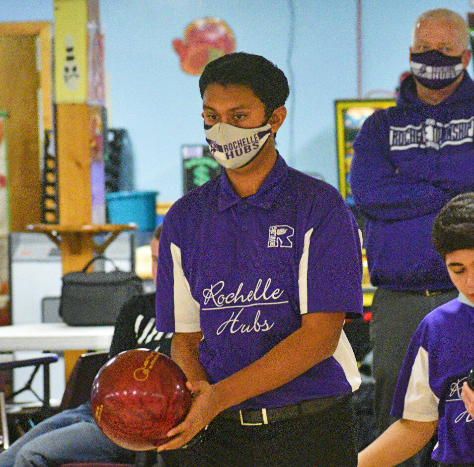 Senior Devansh Patel led the Rochelle Hub varsity bowling team with a 526 series and 200 high game against Dixon on Monday. (Photo by Russell Hodges)