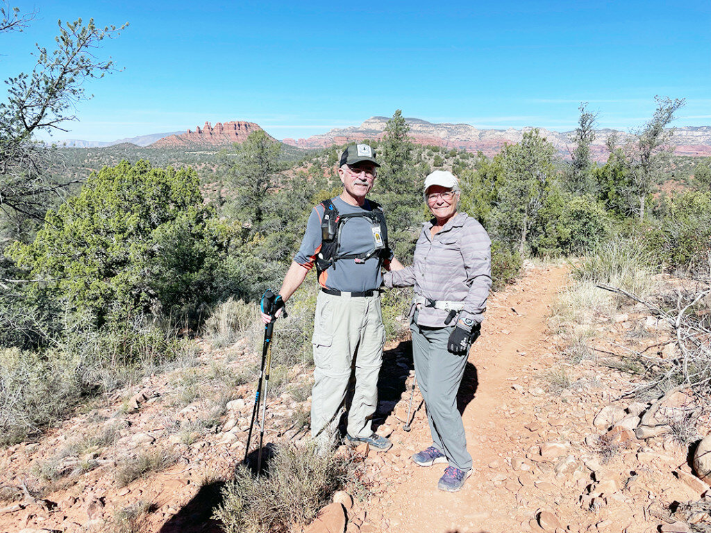 Dr. Dale and Sharon Evans pose for a photo on a hike near their home in Sedona, Arizona. Both originally from Sycamore, Dr. Dale and Sharon Evans established an assistantship fund honoring Robert L. “Smitty” Smith, an influential instructor during their time as Kish students.