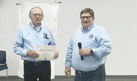 The Rochelle Kiwanis Golden K elected new officers at a recent meeting. Ric Taylor, right, is the new president and the club thanked Don Horner for his two years as president.