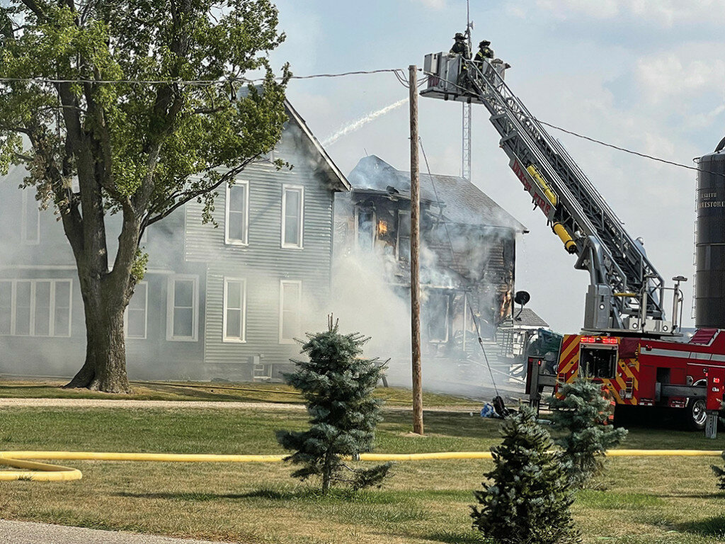 On Friday, Oct. 1, Amboy and Sublette Fire Departments were called to a third-alarm house fire in the 1900 block of Hillison Road in rural Lee County.  The fire was first reported in the garage, and then spread to the house. A call went out to 38 fire departments to assist.
Tonja Greenfield/Amboy News
