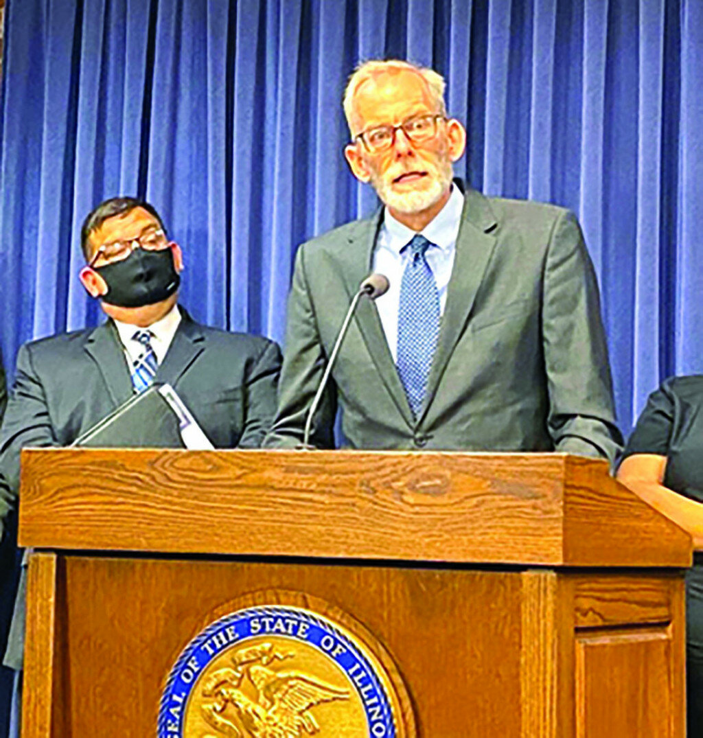 Brian Richard, of the Northern Illinois University Center for Governmental Studies, at a news conference at the Illinois State Capitol. He is the author of a report showing the economic impact of community colleges. (Capitol News Illinois photo by Jerry Nowicki)