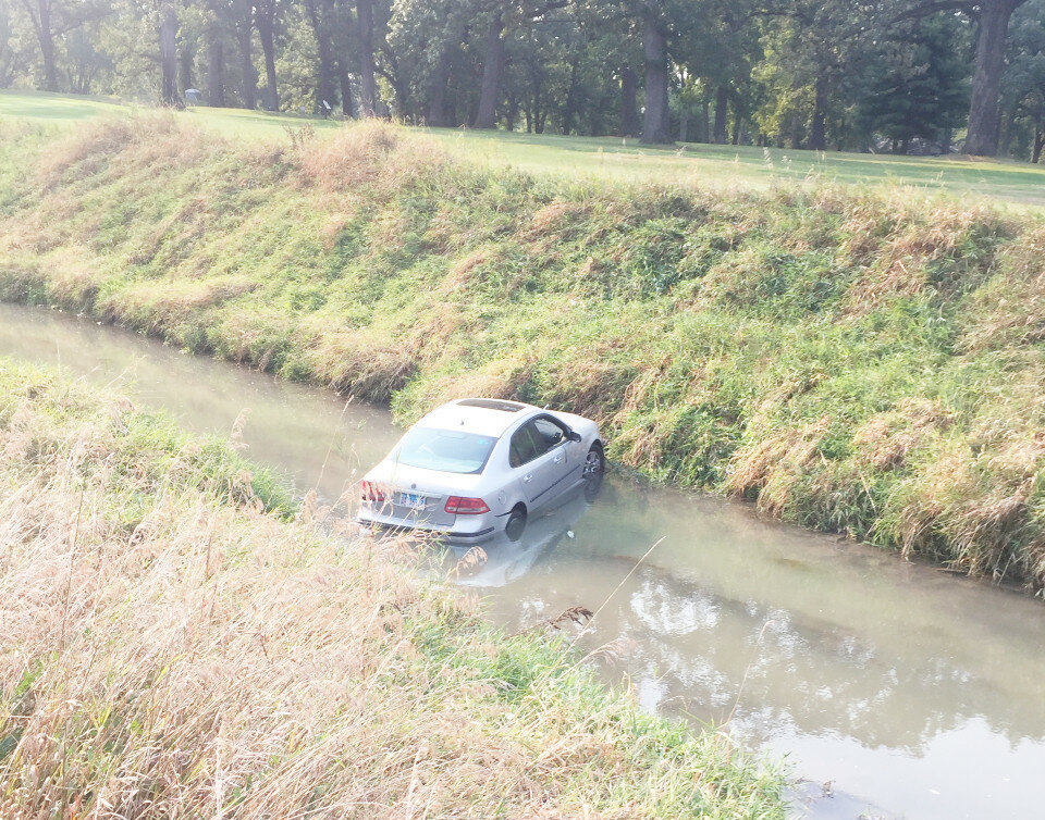 A one-vehicle accident early Saturday morning ended with a car in the Kyte Creek near Washington Street and Fairways Golf Course. There were no injuries.