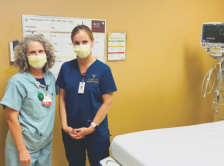 OSF Saint Paul Emergency Department team members, Carole Reeder, RN, left, and Dr. Anna Figura. (Photo contributed)