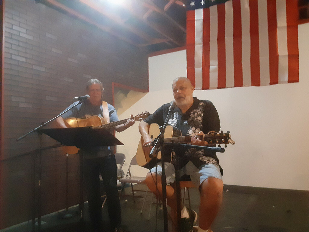 Denny Jacobs and Mike Bratt are noted for the country and pop oldies that they often provide at First Fridays.