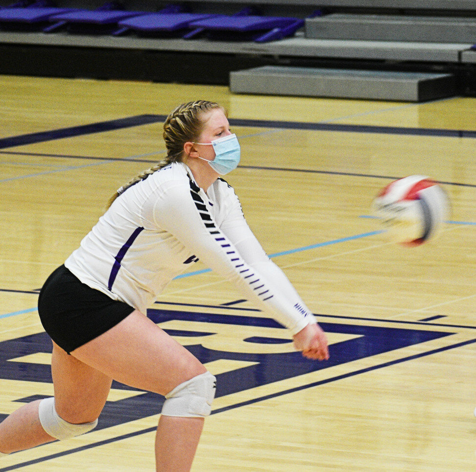 Senior Ellie Kinn started at libero during each of the last two seasons. Kinn is one of seven seniors graduating from the Rochelle Lady Hub varsity volleyball team. (Photo by Russell Hodges)
