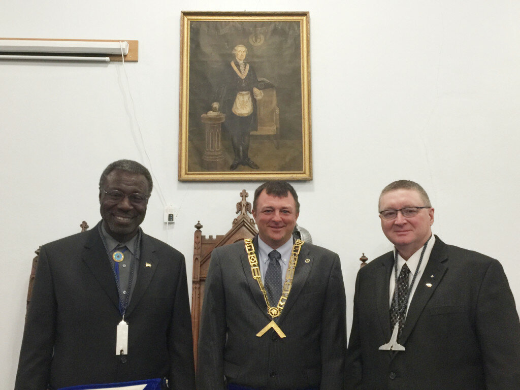 From left to right: A.J. Parker was named junior warden, Clint Dickey was named worshipful master and Cliff Smart was named senior warden.