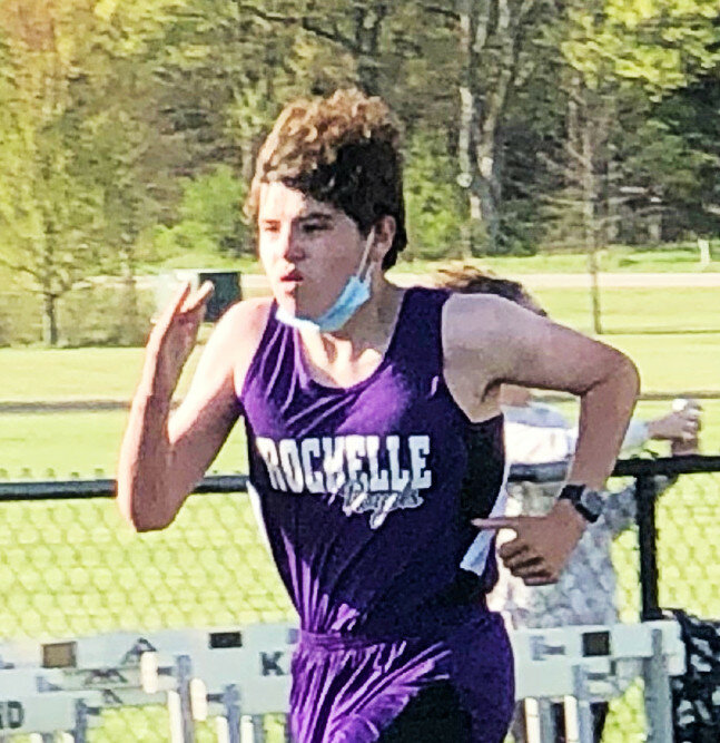 Eighth-grader Trent Kreider races to the finish during the Rochelle Middle School track and field meet against Kaneland Harter on Thursday. (Courtesy photo)