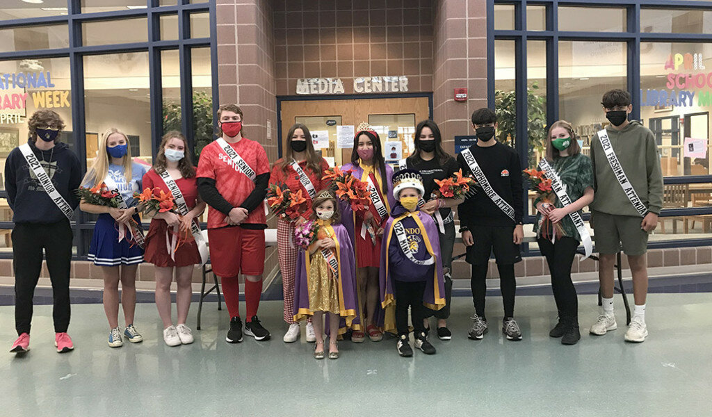 Homecoming royalty was named at Mendota High School on April 19. In front are Mini Queen Ell Zinke and Mini King Waylon Beck. Back row, left to right, are Liam McGann, Kendra Frey, Bonnie Hall, Jack Beetz, Ella Massey, Queen Leilani Landeros, Macy Pizano-Olsen, Edgar Arteaga, Bria Frey and Izaiah Nanez. Not pictured: King Derek Nanez, Cody Jenner. (Photo contributed)