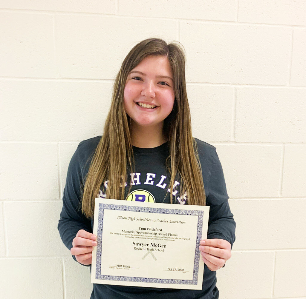 Rochelle senior Sawyer McGee was named a finalist for the Illinois High School Tennis Coaches Association’s Tom Pitchford Memorial Sportsmanship Award. (Courtesy photo)