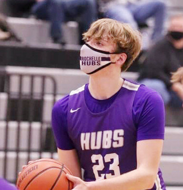Junior Noah Brown totaled eight points during the Rochelle Hub varsity basketball game at LaSalle-Peru on Monday. (File photo by Marcy DeLille)