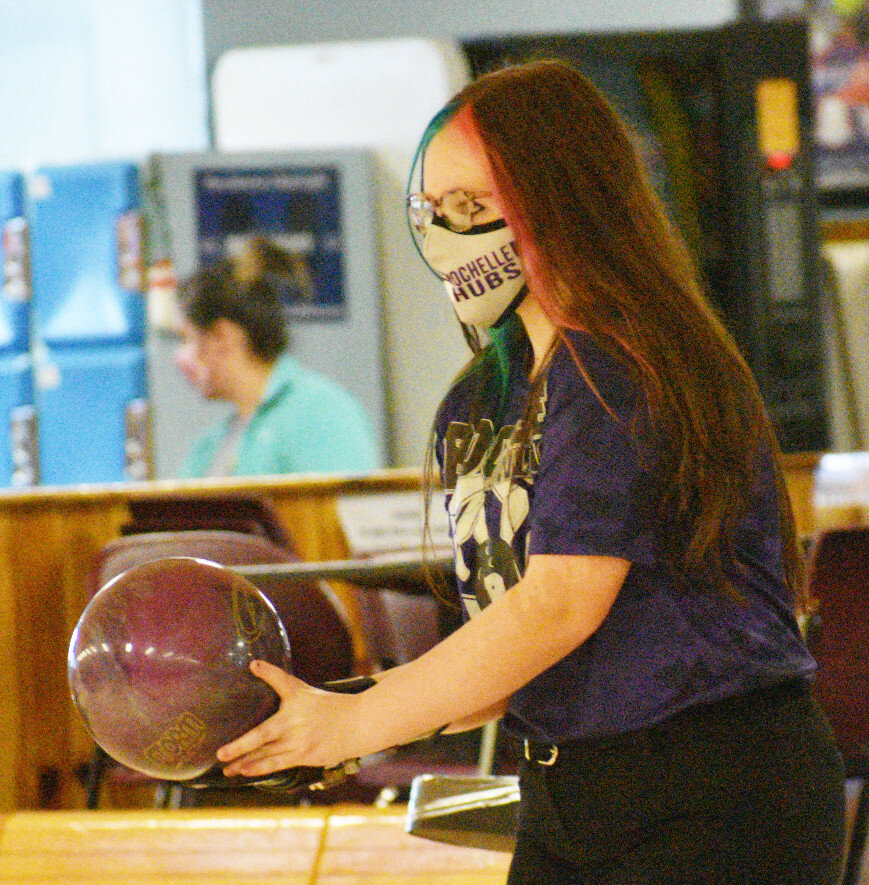 Junior Alyssa Schwanert rolled Rochelle's high game of 204 and high series of 473 during the Lady Hub varsity bowling team's match against LaSalle-Peru on Wednesday. (Photo by Russell Hodges)