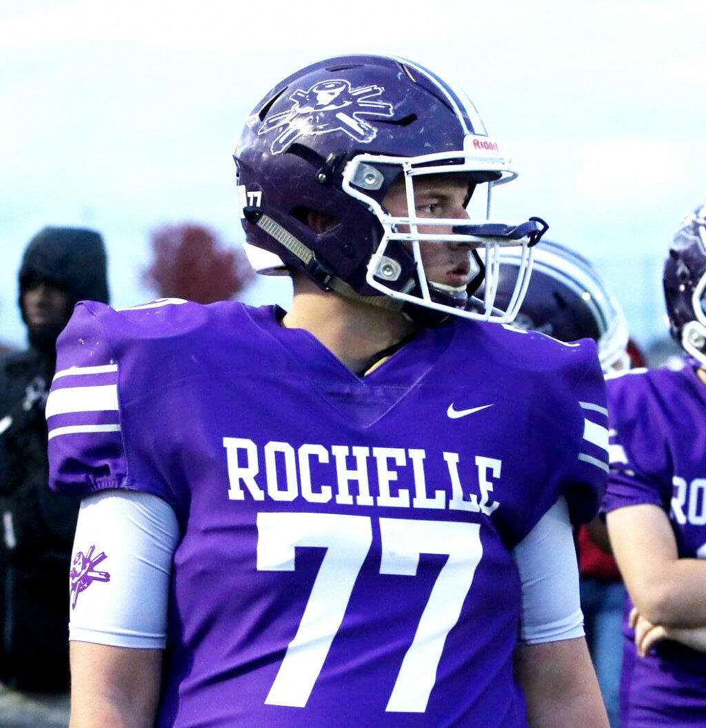 Junior Grant Messer took the majority of his reps with the scout team this past season. The Hub lineman said his goal is to become a starter for the Rochelle varsity team when the Hubs return to action. (Photo by Marcy DeLille)
