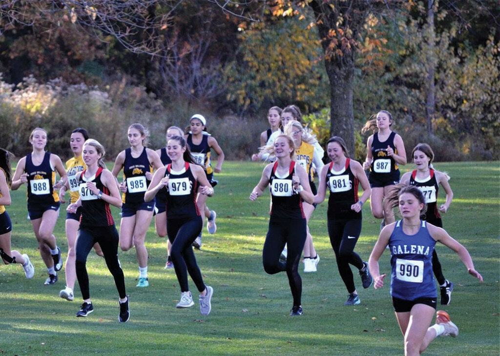 The Lady Clippers are pictured starting the last home race of the season on Oct. 15, at Shady Oaks. The Lady Clippers defeated Freeport Aquin 23-32. Neither Polo or Galena had a full squad of runners to compete.
Photo courtesy of Heather Loftus