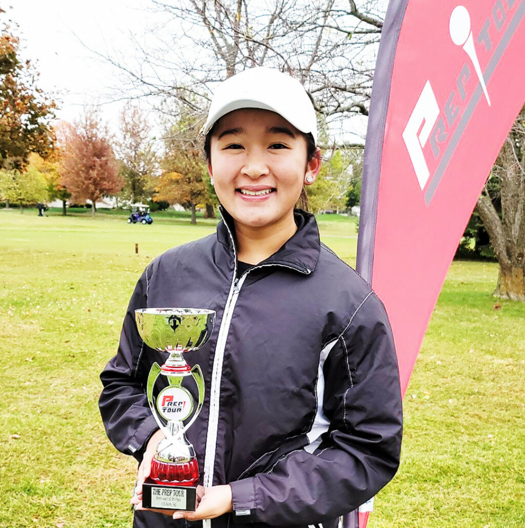Rochelle Township High School senior Megan Thiravong is pictured above with her third-place trophy from the Prep Tour event this past weekend. (Courtesy photo)