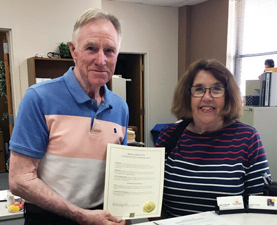 Courtesy of Carolee Emerson — 

Mayor Roger Cyrulik with DeWitt Clinton DAR Chapter member Carolee Emerson, sign a proclamation declaring Constitution Week, September 17-23, in the City of Clinton.
