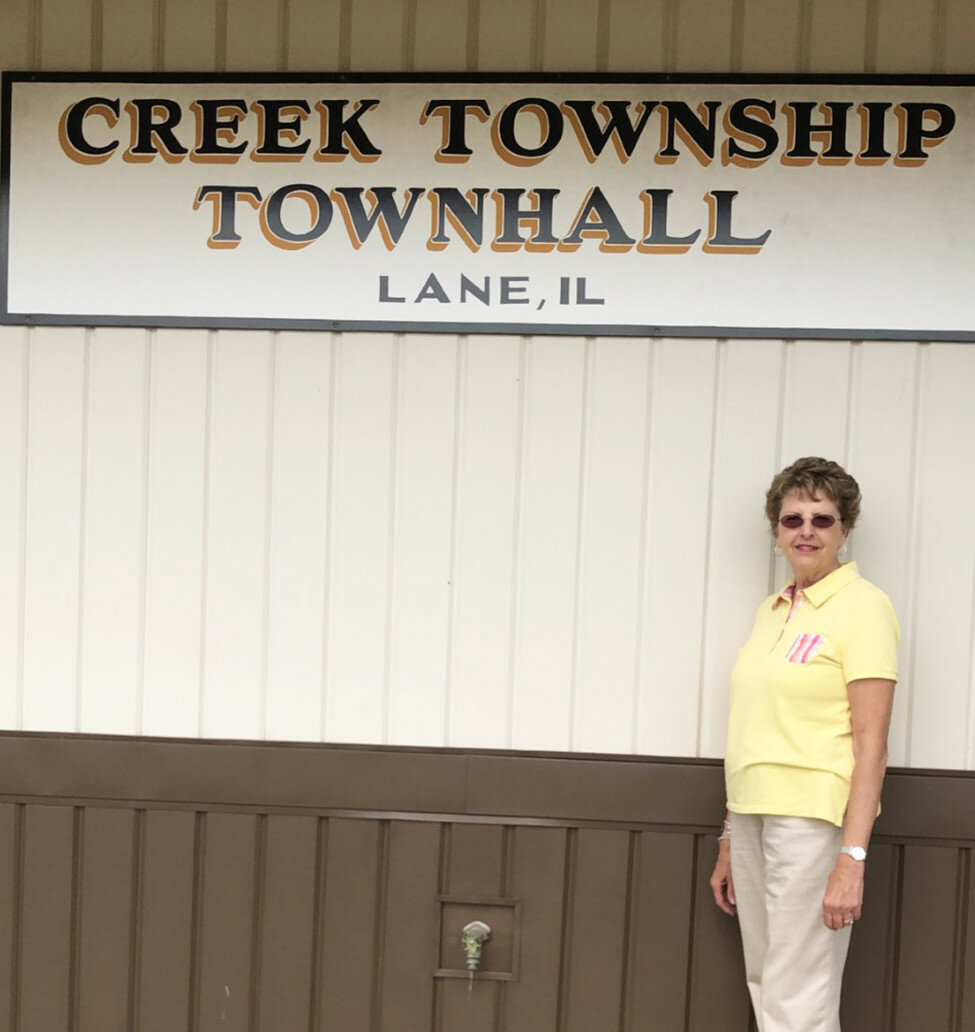 Submitted photo — 
Jan Utterback at the Creek Township Town Hall. Utterback is retiring as township clerk after 47 years.