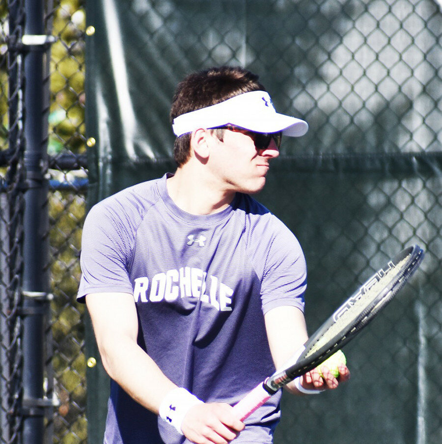 Rochelle senior Sean Flanagan suffered a serious knee injury during his freshman football season. Despite that, Flanagan worked his way back through competing with the Hub tennis program. (File photo by Russell Hodges)