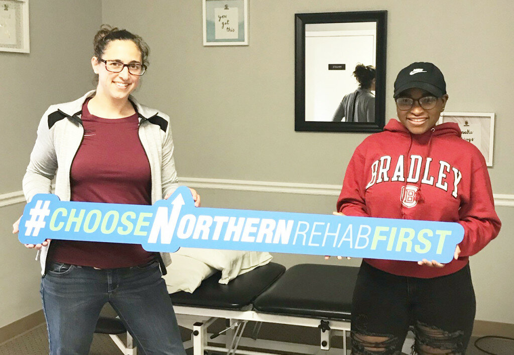 Pictured here is Northern Rehab’s Janet Truckenbrod Sarver (left) with the 2020 Rochelle Township High School Sports & Health Scholarship recipient Kaylee Brown.