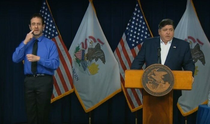 Gov. JB Pritzker speaks at a COVID-19 daily briefing in Chicago Wednesday. (Credit:BlueRoomStream)