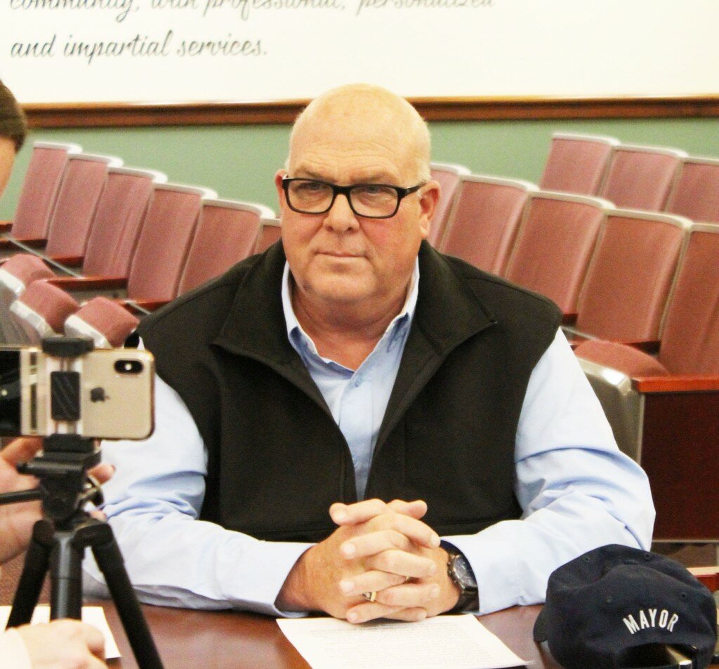 Rochelle Mayor John Bearrows spoke during a special press conference at Rochelle City Hall regarding the state's Shelter in Place order.