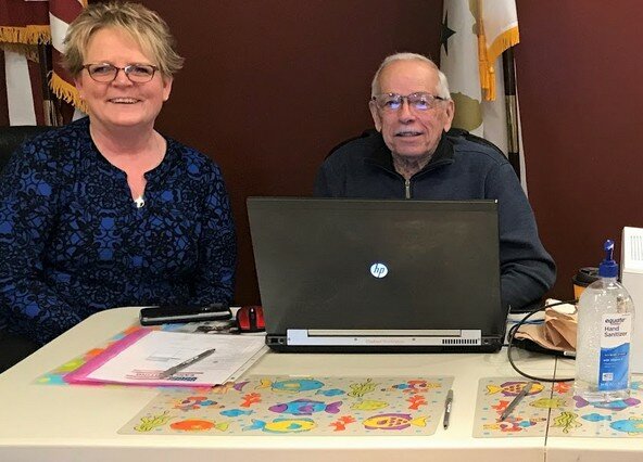 Ogle County Clerk Laura Cook with Election Judge Al Hann at the Flagg/Dement polling place inside the Flagg Township office.