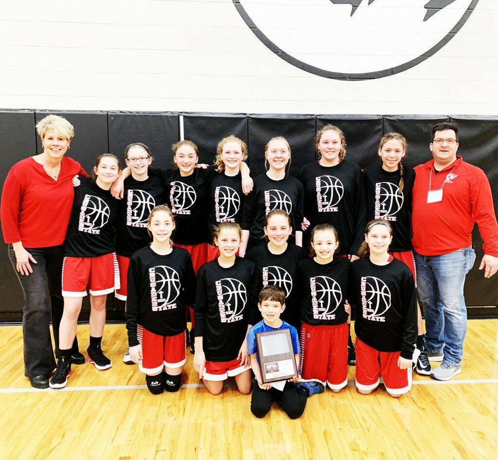 The St. Paul Lutheran School girls basketball program brought home a seventh-place finish from the Lutheran Sports Association of Illinois State Championship tournament over the weekend. The program includes Taelynn Rodeghero, Meredith Bruns, Emma Kennay, Ashley Dickey, Alison Dyer, Paloma Albaugh, Hailey Bunger, Alivia Henkel, Abby Metzger, Molly Boehm, Erin Murphy, Cambrey Rodeghero. The girls are coached by Sherry Murphy and Tim Hayden. (Courtesy photo)